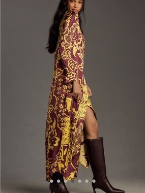 Corey Lynn Calter Yellow & Maroon Floral Shirt